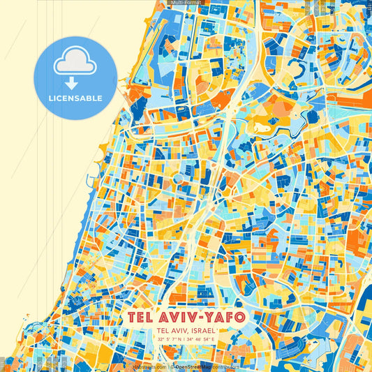 Tel Aviv-Yafo, Tel Aviv, Israel blue and orange vector art map template