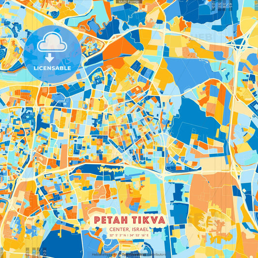 Petah Tikva, Center, Israel blue and orange vector art map template