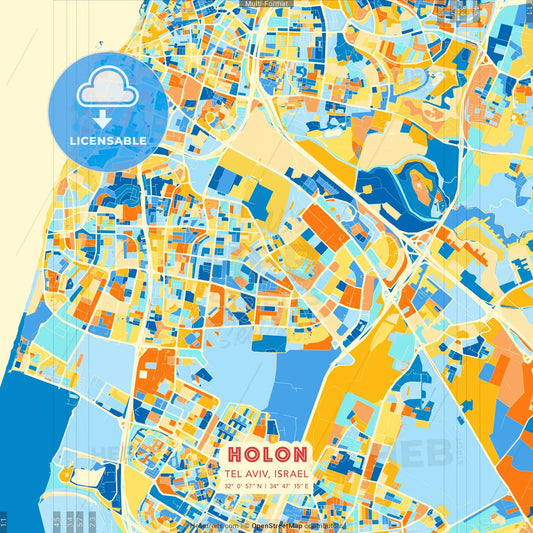 Holon, Tel Aviv, Israel blue and orange vector art map template