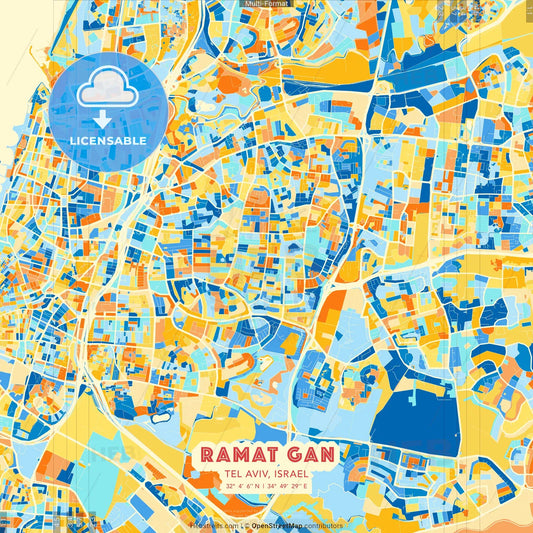 Ramat Gan, Tel Aviv, Israel blue and orange vector art map template