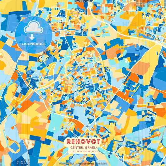 Rehovot, Center, Israel blue and orange vector art map template