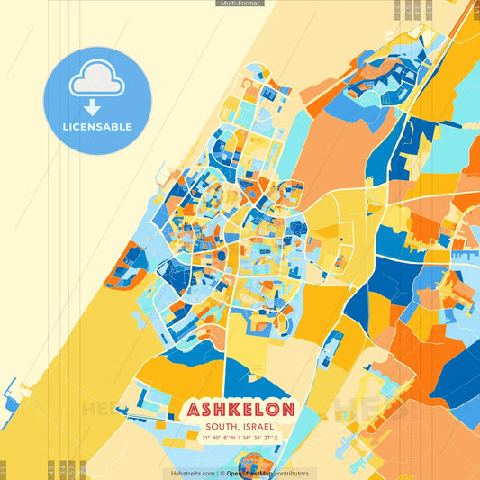 Ashkelon, South, Israel blue and orange vector art map template
