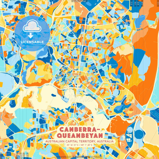 Canberra–Queanbeyan, Australian Capital Territory, Australia blue and orange vector art map template