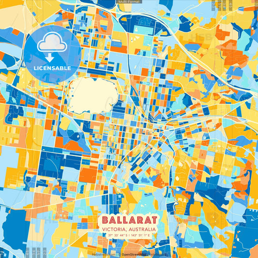 Ballarat, Victoria, Australia blue and orange vector art map template