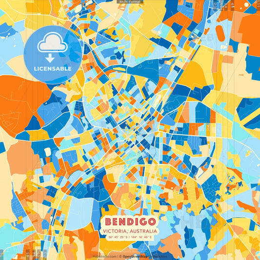 Bendigo, Victoria, Australia blue and orange vector art map template