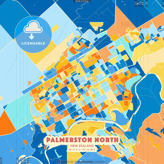 Palmerston North, New Zealand blue and orange vector art map template