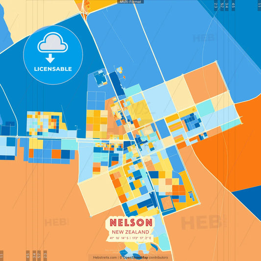 Nelson, New Zealand blue and orange vector art map template