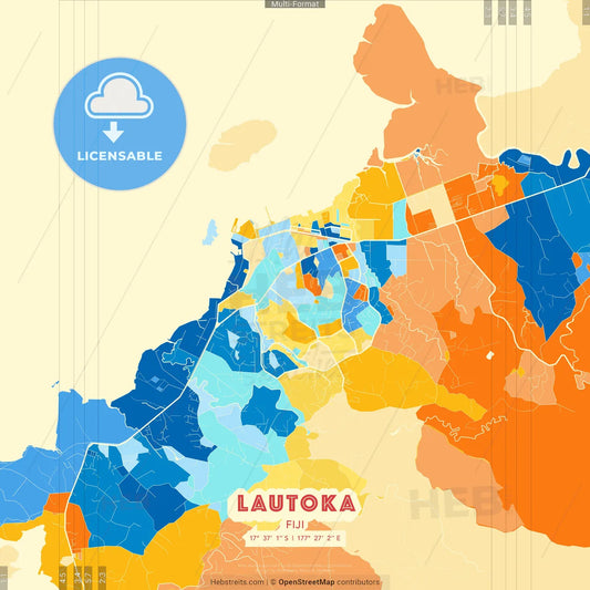 Lautoka, Fiji blue and orange vector art map template