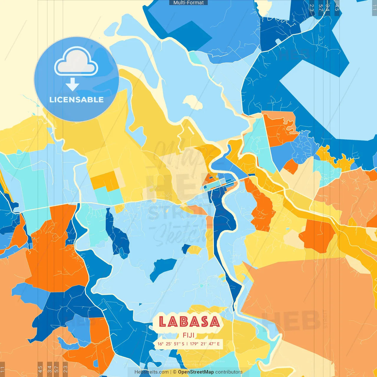 Labasa, Fiji Blue And Orange Vector Art Map Template – HEBSTREITS