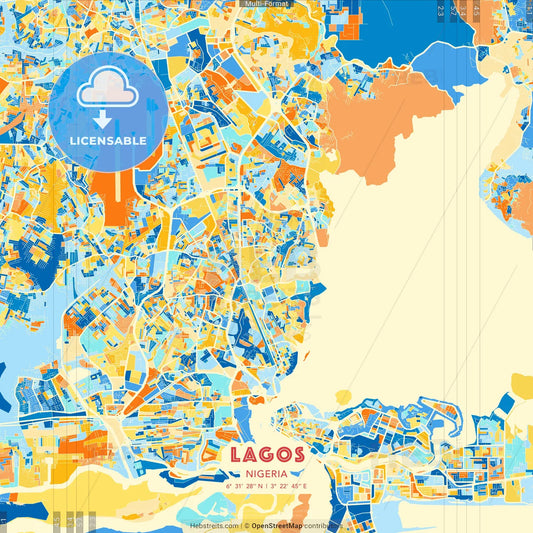 Lagos, Nigeria blue and orange vector art map template