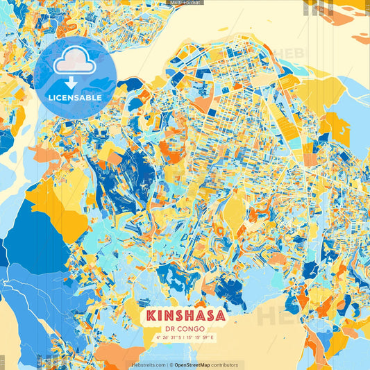 Kinshasa, DR Congo blue and orange vector art map template