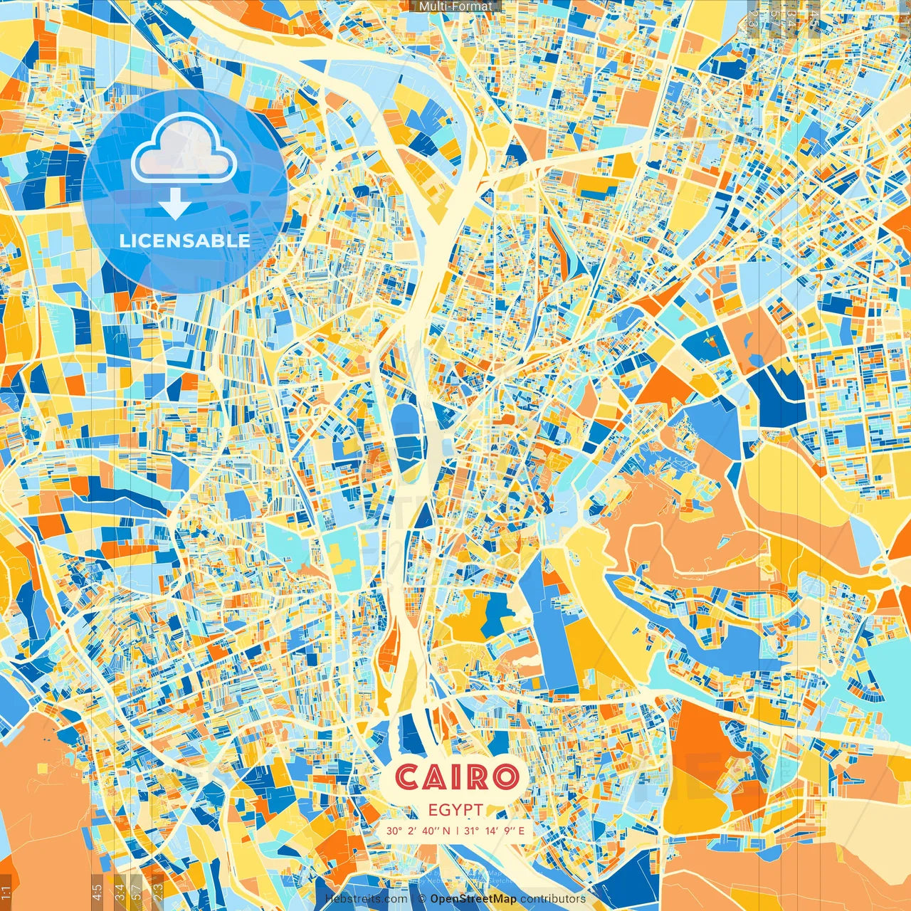 Cairo, Egypt blue and orange vector art map template