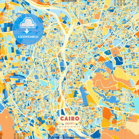 Cairo, Egypt blue and orange vector art map template