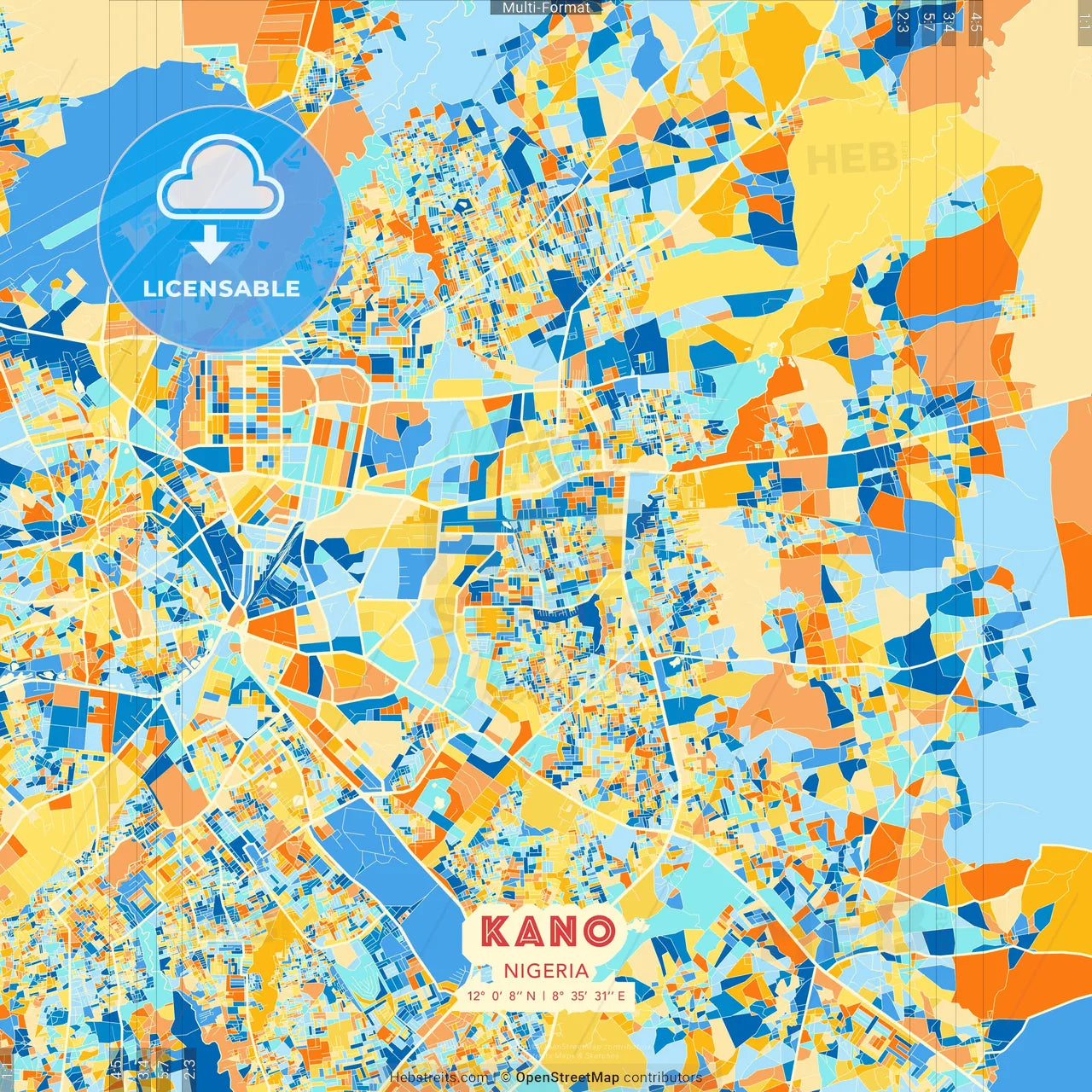 Kano, Nigeria blue and orange vector art map template