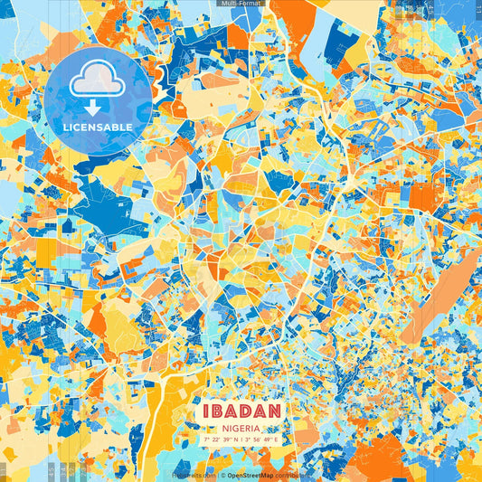 Ibadan, Nigeria blue and orange vector art map template