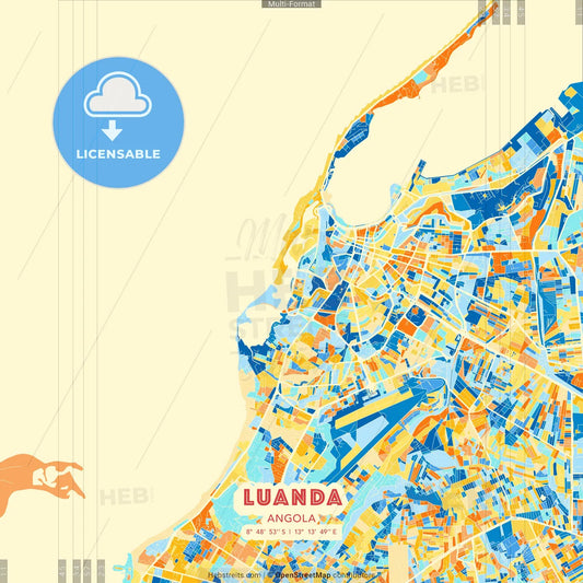 Luanda, Angola blue and orange vector art map template