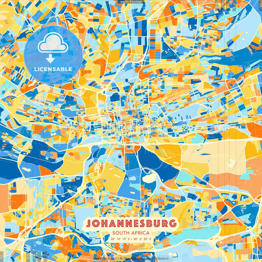 Johannesburg, South Africa blue and orange vector art map template