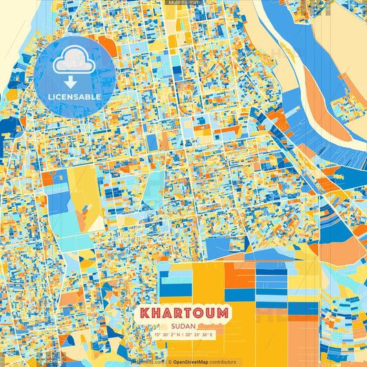 Khartoum, Sudan blue and orange vector art map template