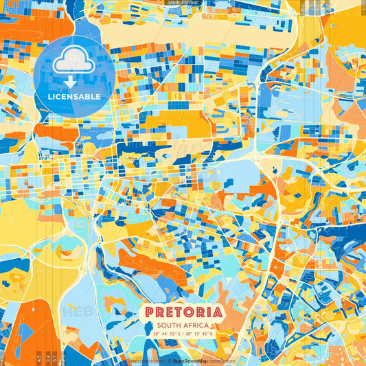 Pretoria, South Africa blue and orange vector art map template
