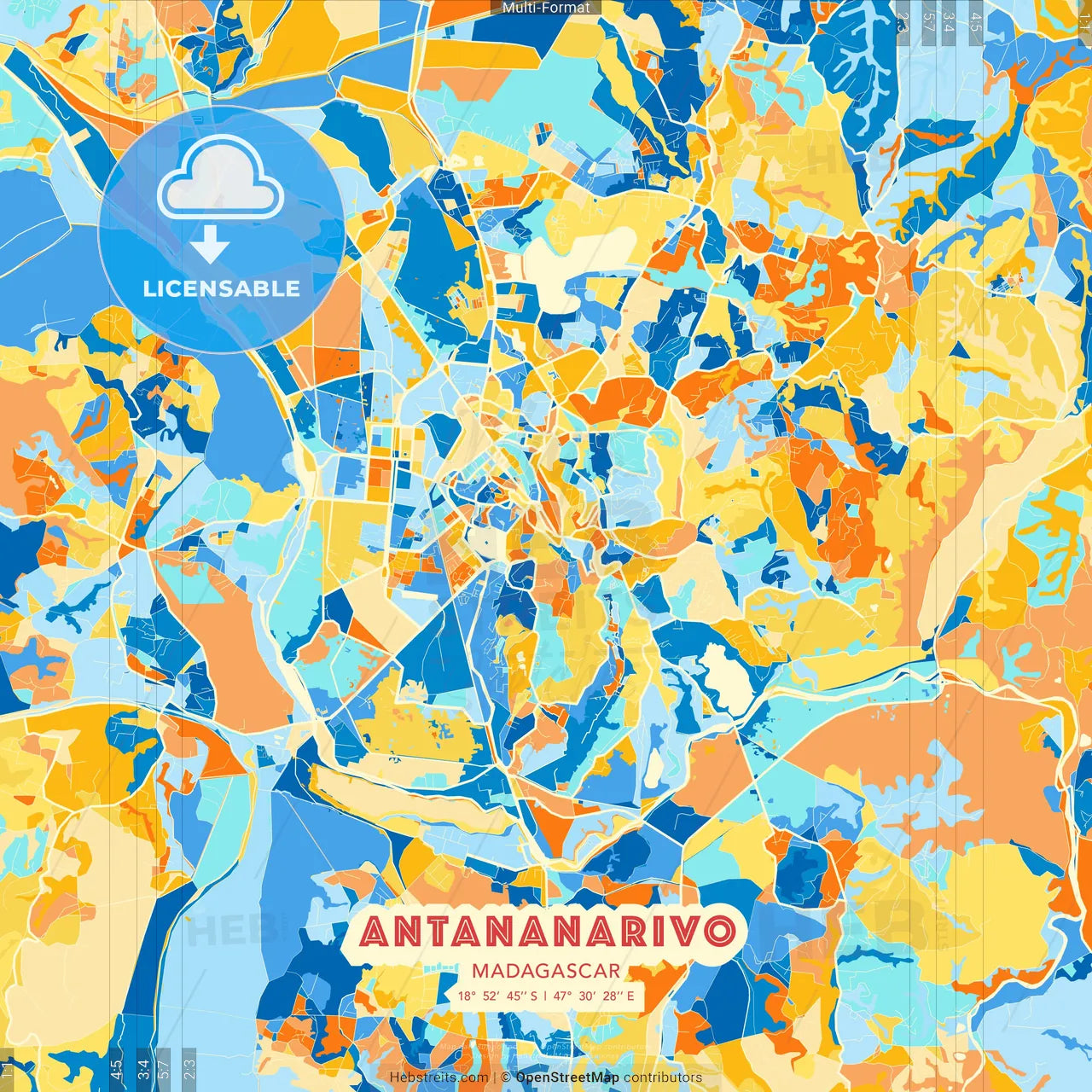 Antananarivo, Madagascar blue and orange vector art map template