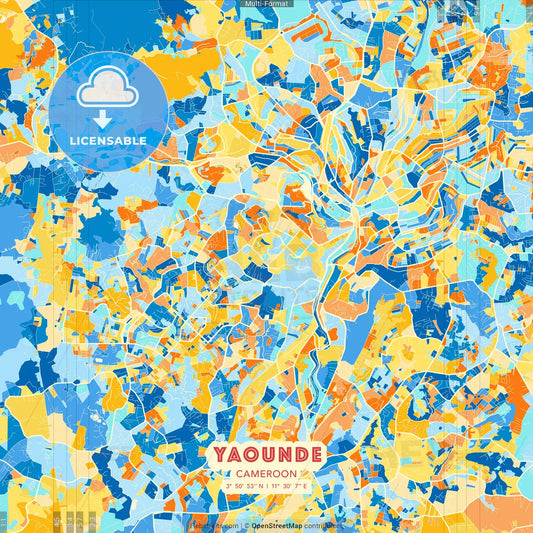 Yaounde, Cameroon blue and orange vector art map template