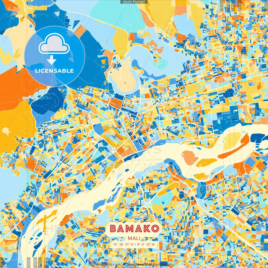Bamako, Mali blue and orange vector art map template