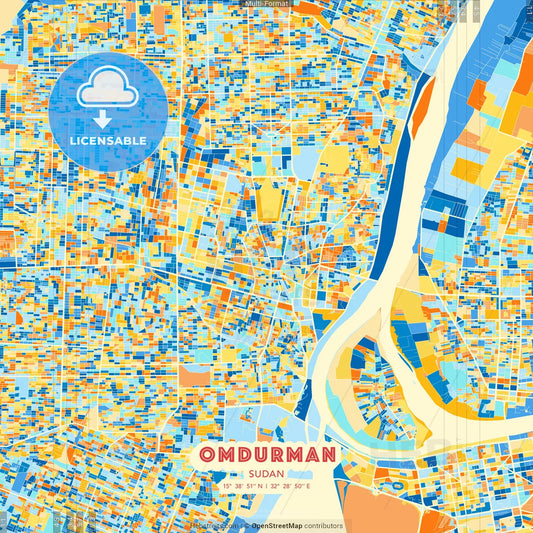 Omdurman, Sudan blue and orange vector art map template