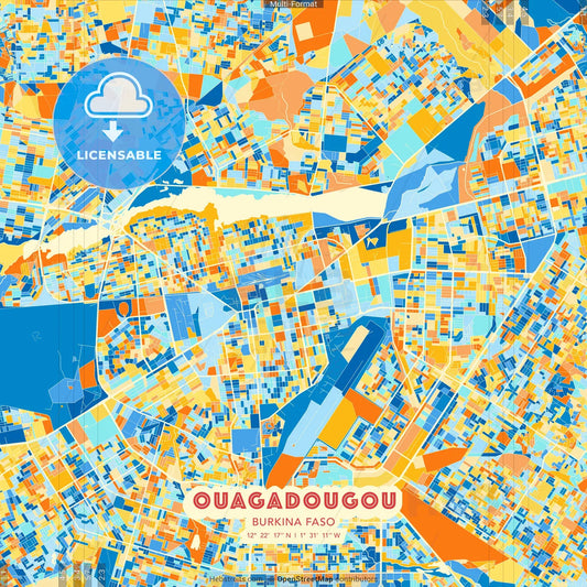 Ouagadougou, Burkina Faso blue and orange vector art map template