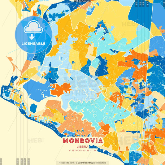 Monrovia, Liberia blue and orange vector art map template