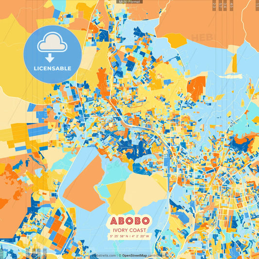 Abobo, Ivory Coast blue and orange vector art map template