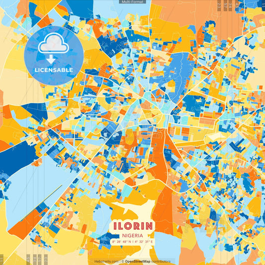 Ilorin, Nigeria blue and orange vector art map template