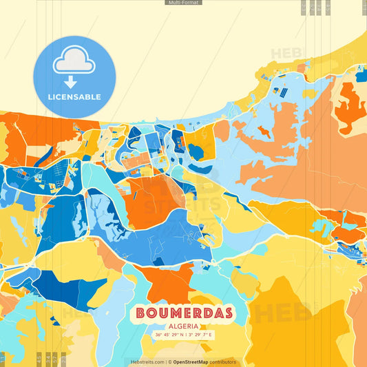 Boumerdas, Algeria blue and orange vector art map template