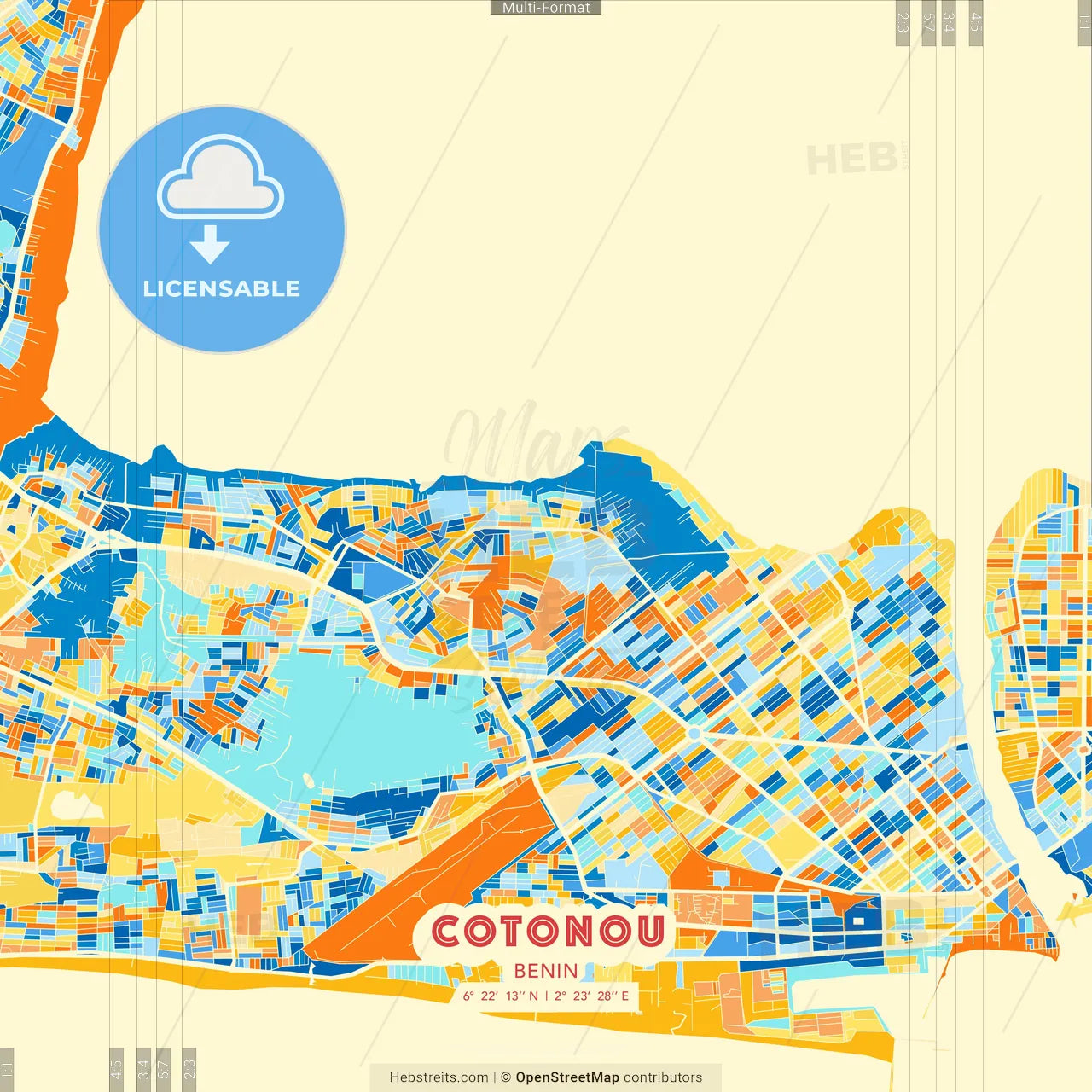 Cotonou, Benin blue and orange vector art map template