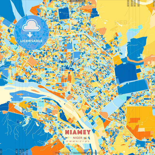 Niamey, Niger blue and orange vector art map template
