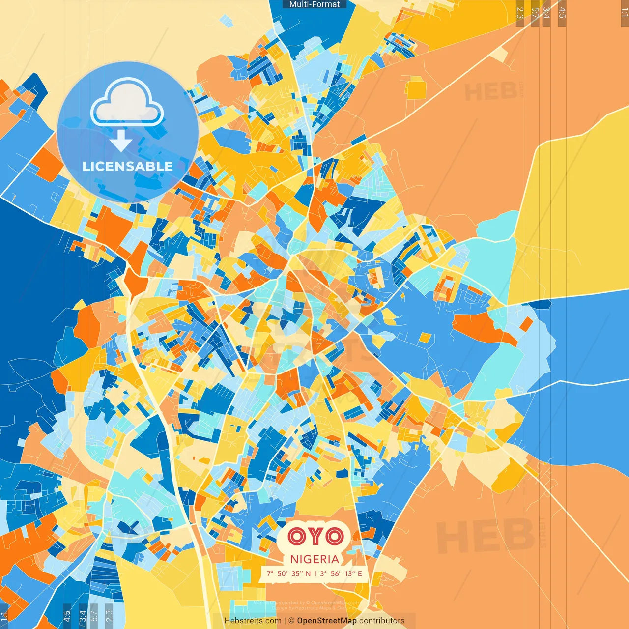 Oyo, Nigeria blue and orange vector art map template