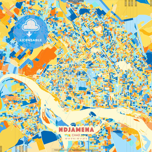 NDjamena, Chad blue and orange vector art map template