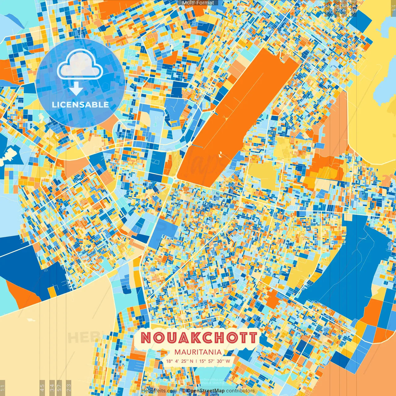 Nouakchott, Mauritania blue and orange vector art map template