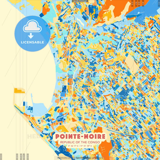 Pointe-Noire, Republic Of The Congo blue and orange vector art map template