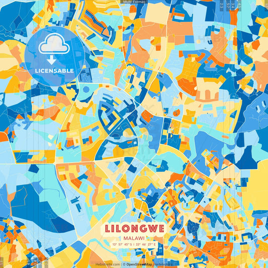 Lilongwe, Malawi blue and orange vector art map template
