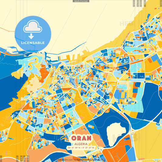 Oran, Algeria blue and orange vector art map template