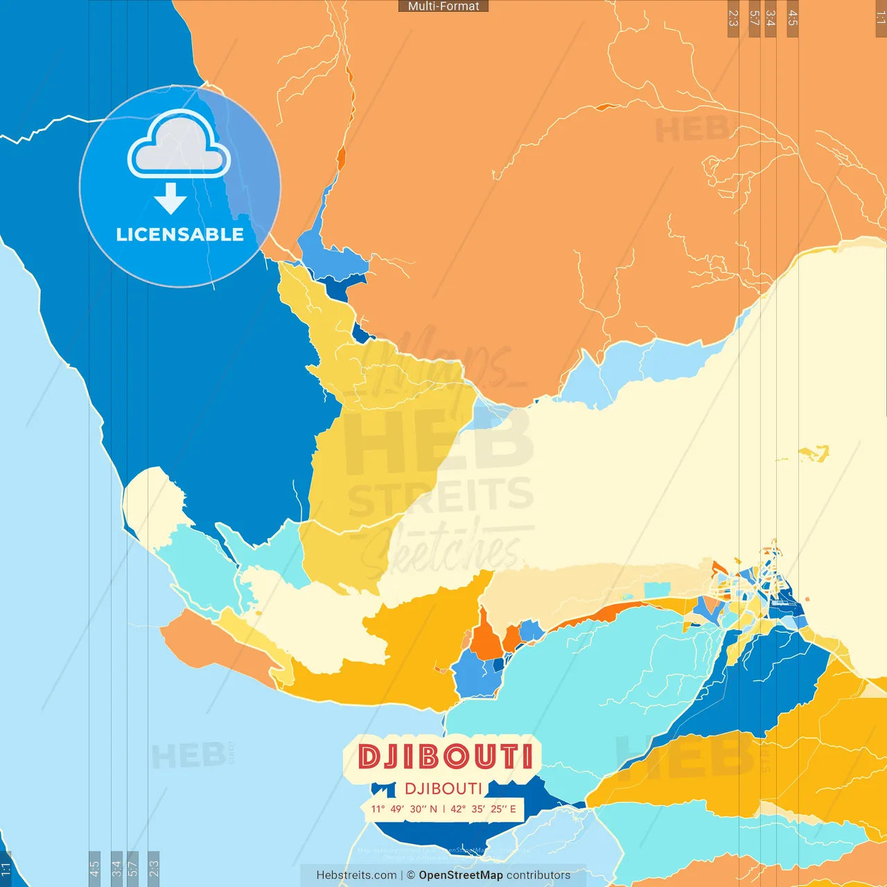 Djibouti, Djibouti blue and orange vector art map template