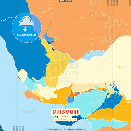 Djibouti, Djibouti blue and orange vector art map template