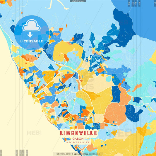 Libreville, Gabon blue and orange vector art map template