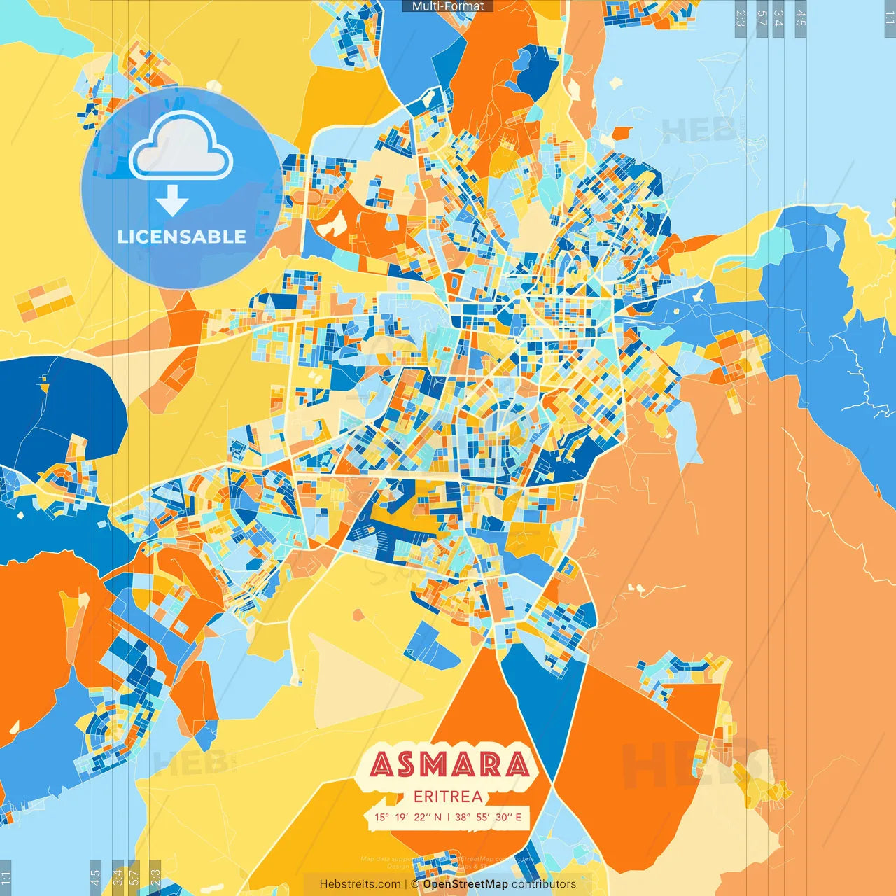 Asmara, Eritrea blue and orange vector art map template