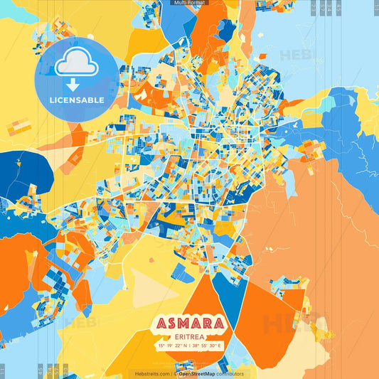 Asmara, Eritrea blue and orange vector art map template