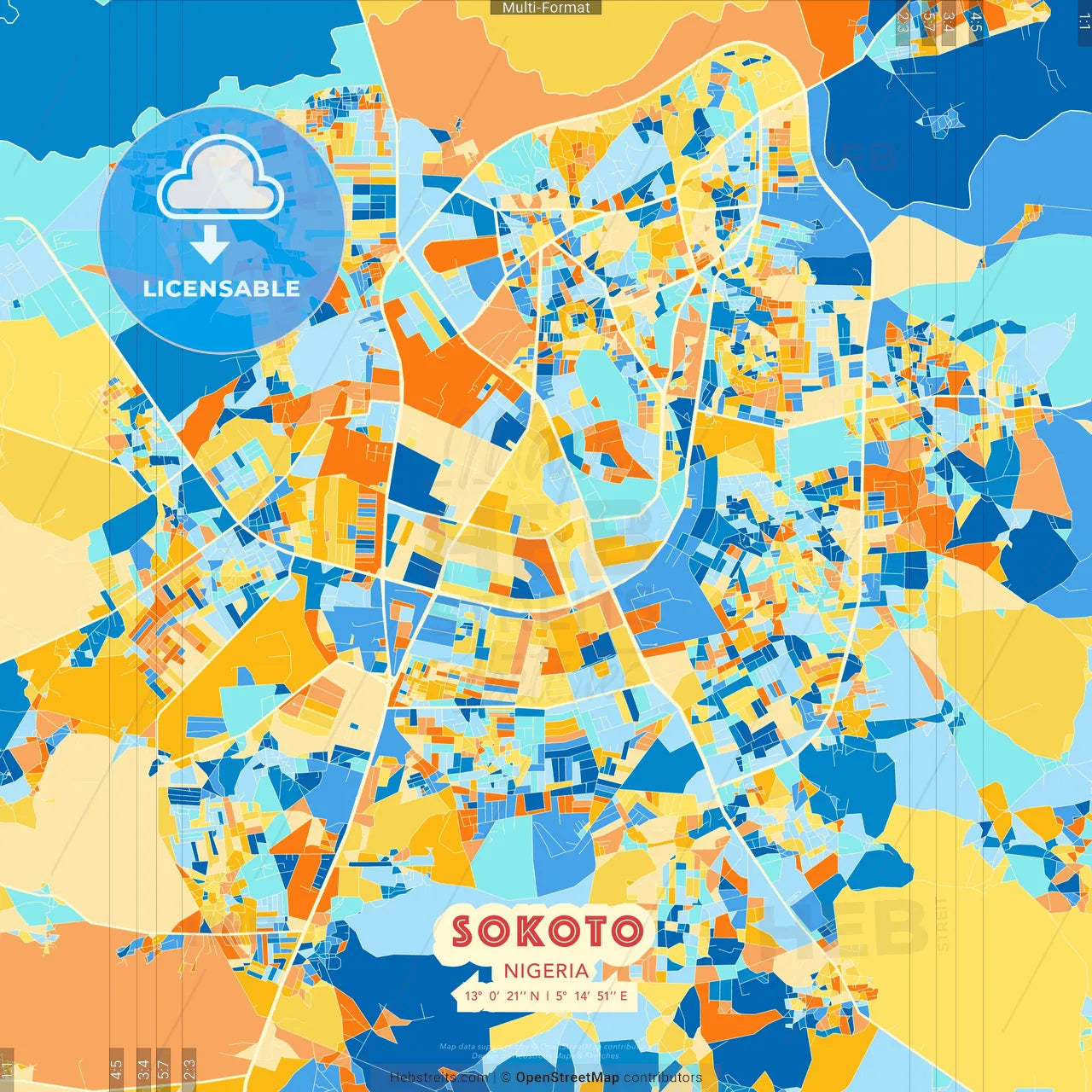 Sokoto, Nigeria blue and orange vector art map template