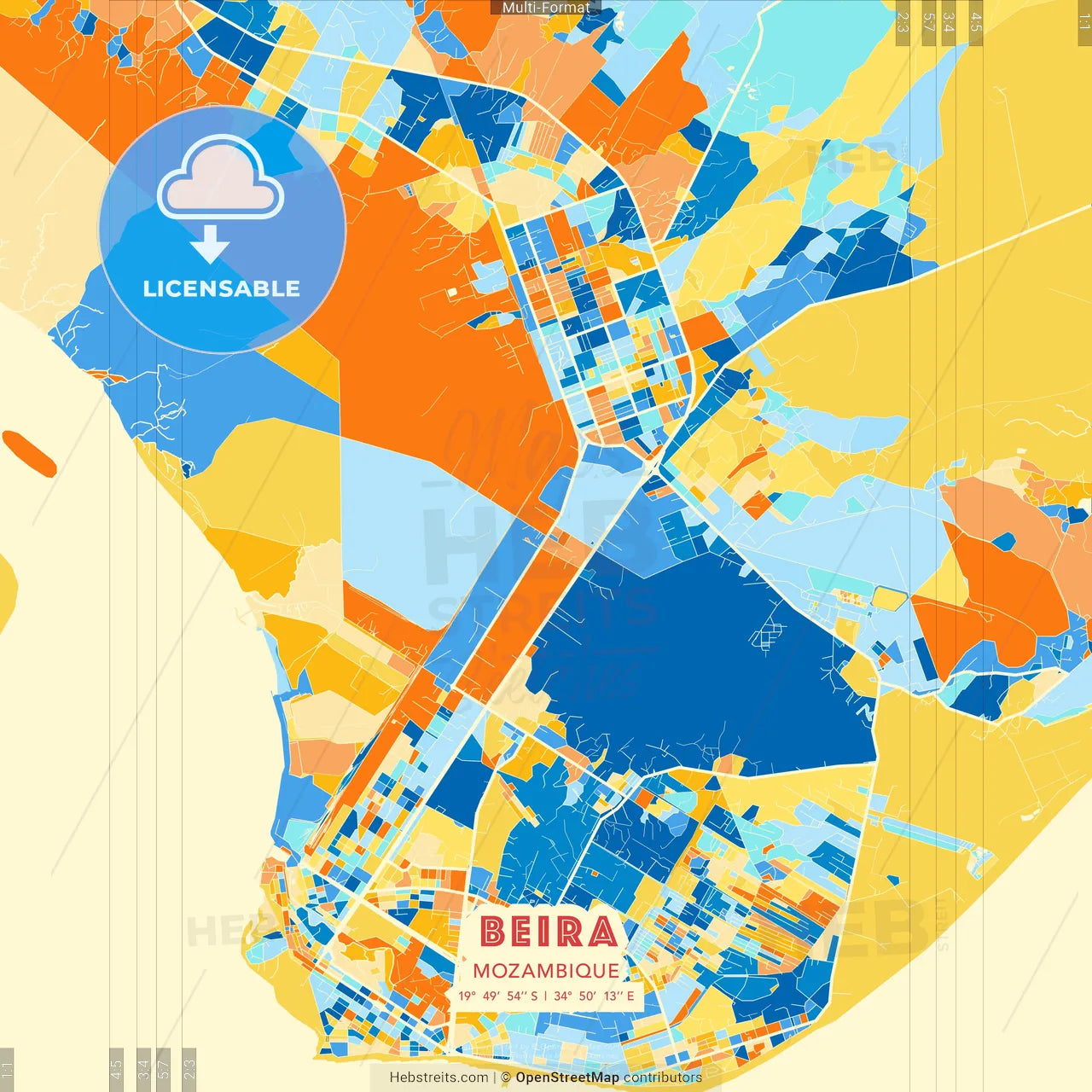 Beira, Mozambique blue and orange vector art map template