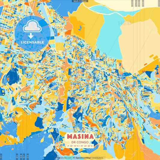 Masina, DR Congo blue and orange vector art map template
