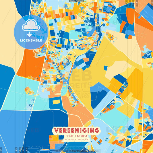 Vereeniging, South Africa blue and orange vector art map template