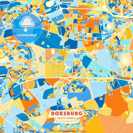 Boksburg, South Africa blue and orange vector art map template